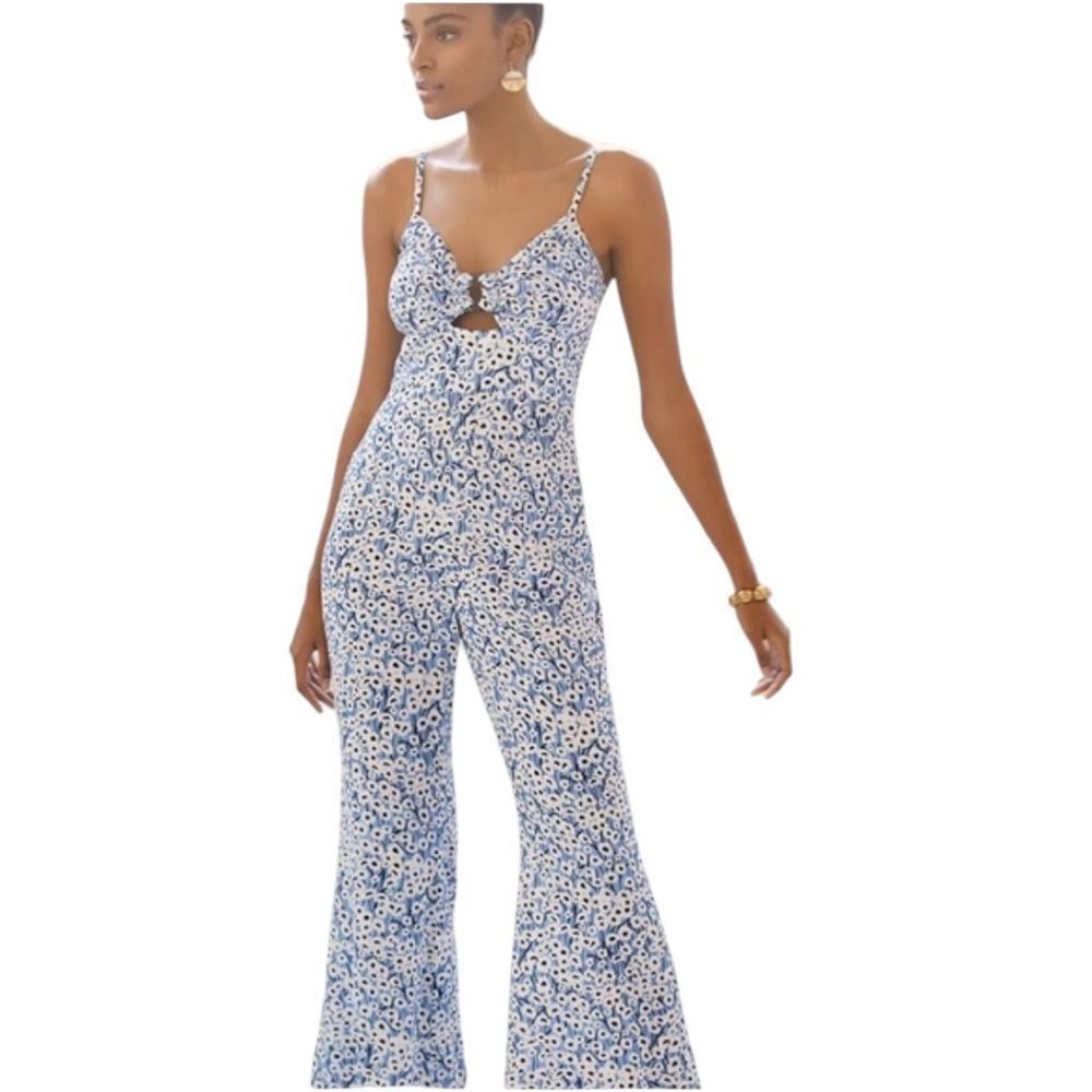 Anthropologie Hutch Ditsy Print Blue Motif Jumpsuit S